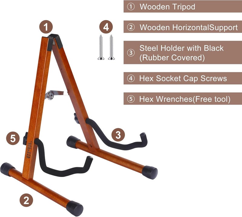 BORGBAR A-Frame Folding Guitar Display Stand, Non-Slip Acoustic Guitar Stand with Padded Foam, Guitar Stands Floor, Portable Stringed Instrument Stand (A Type- Mahogany Color) - Image 4